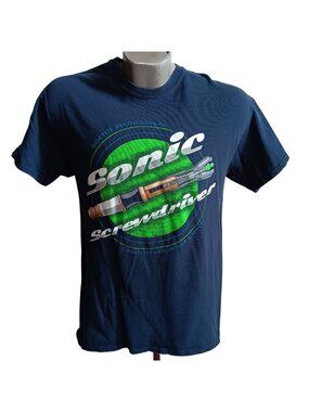 Doctor Who Sonic Screwdrivers Small Vtg T-Shirt Y2K Graphic Navy Blue All Cotton